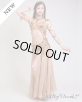 【Bella】総ビーズ装飾が豪華！ 光沢のあるベージュゴールドのブラスカート一体型コスチューム